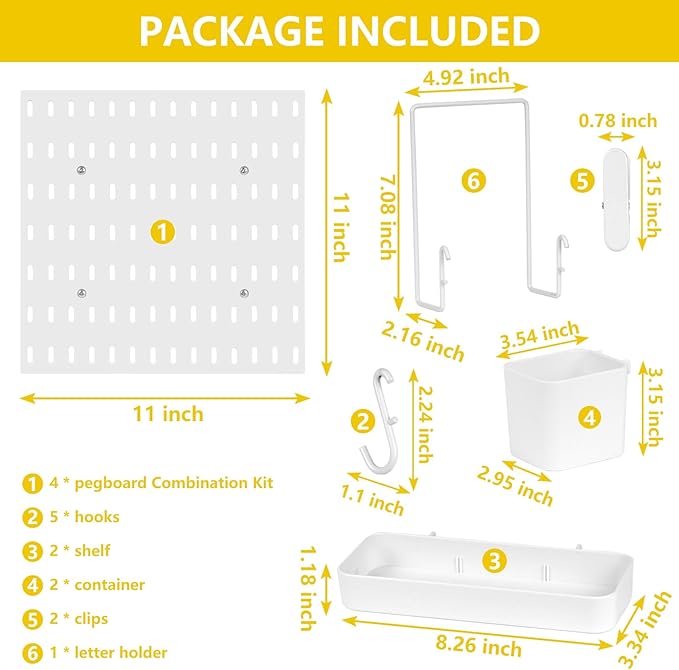 Peg Board, Pegboard Combination kit, 4 Pegboards and 12 Accessories Modular Hanging for Wall Organizer,Suitable for Wall Stor