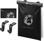 Headrest Hanging Car Trash Bag Holder - Aluminum Alloy with 25 Disposable Trash Bags, 2 Headrest Hooks, Compact Car Garbage Bin for Back Seat, Office, Travel & Camping (Black)