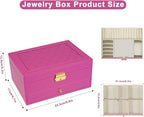 2-Layer Jewelry Box for women, jewelry organizers and storage with Removable Jewelry Tray, vintage quilted top Lockable Jewel