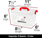 Tribello Clear Plastic Storage Bins with Lids and Handle Stackable Storage Bins, 5 Quarts - 6 Pack