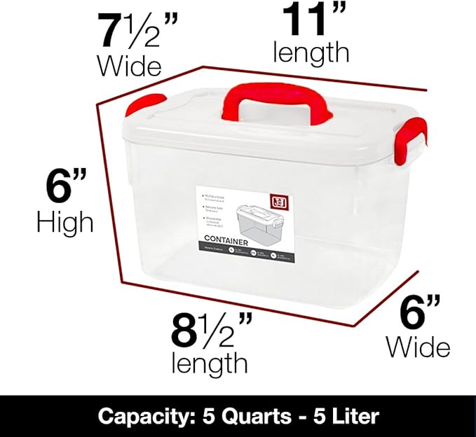 Tribello Clear Plastic Storage Bins with Lids and Handle Stackable Storage Bins, 5 Quarts - 6 Pack