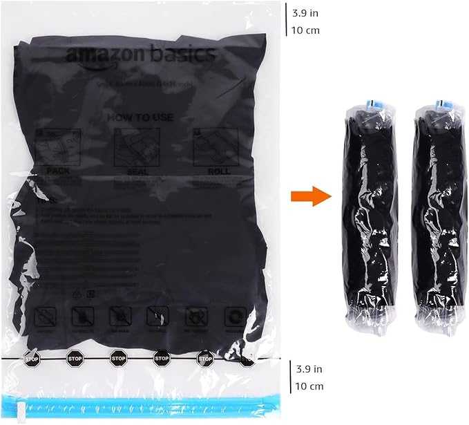 Amazon Basics Roll-Up Travel Compression Storage Bags for Clothes and Towels, No Vacuum Needed, Clear, 12 Pack (6 Small & 6 M