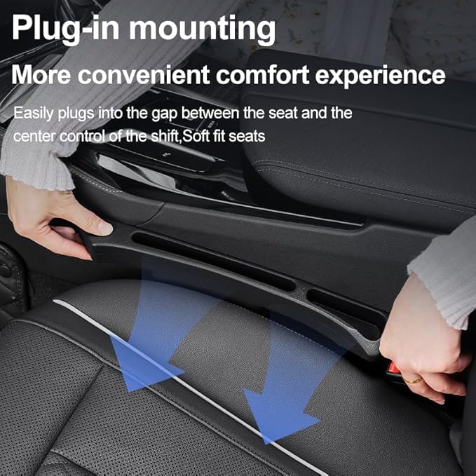 Car Seat Gap Filler Organizer 2 Pack,Upgraded Front Seat Side Storage with Phone Slot & Charging Hole,Universal Dual-Slot Crevice Blocker & Console Insert for Car, SUV, Truck,Car Essentials,Black