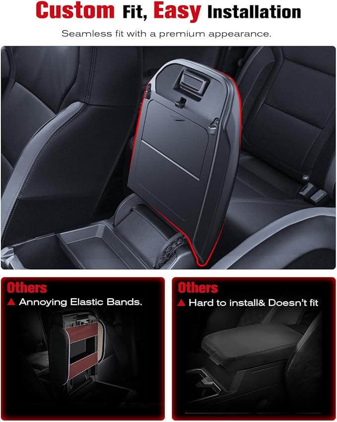 for 2024~2026 Ford Ranger 2-in-1 Silicone Center Console Armrest Cover& Armrest Hidden Privacy Tray - [OEM Design& Friendly Liquid Silicone Rubber] - Thin Black