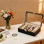 Bracelets Organizer Rods Bangles Display Holder, Clear See through Lid Leather Velvet Jewelry Storage Box Case for Women, 4 R