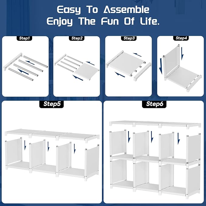 Mavivegue Book Shelf, 18 Cube Storage Organizer, DIY Bookcase, Metal Cube Bookshelf, Tall Book case for Bedroom, Living Room,