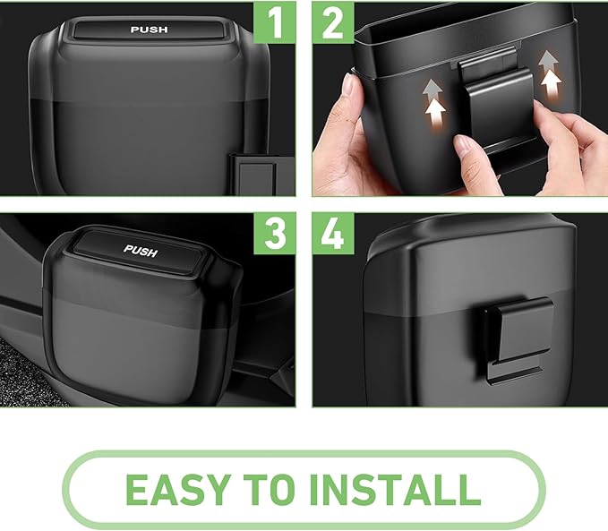Car Trash Can, Portable Push to Open Storage Bucket with 30 Trash Bags, Waterproof Anti-Leak Hanging Clutter Canister with Lid, Universal Large Capacity Supplies Box for Car Truck Van (Black)