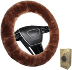 Fluffy Fur Wool Sheepskin car Steering Wheel Cover, Fuzzy Protector for Universal Steering Wheel 15inch, Anti-Slip,Comforting
