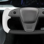 MEWANT Hand Stitched White Leather Steering Wheel Cover Wrap for Tesla Model S 2021-2023 / Model X 2021-2023 Steering Wheel Accessories