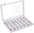 Frebeauty Velvet Jewelry Tray,35 Grid Jewelry Organizer with Clear Lid,Earring Holder Organizer Case with Clasp,Drawer Insert
