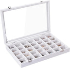 Frebeauty Velvet Jewelry Tray,35 Grid Jewelry Organizer with Clear Lid,Earring Holder Organizer Case with Clasp,Drawer Insert
