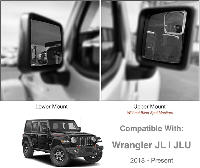 Custom Blind Spot Mirrors- Compatible with 2018-Present Jeep Wrangler | blind spot mirrors compatible with Jeep Wrangler JL 2018- Present | Blind Spot Mirrors - 2 Piece Set (Left & Right)