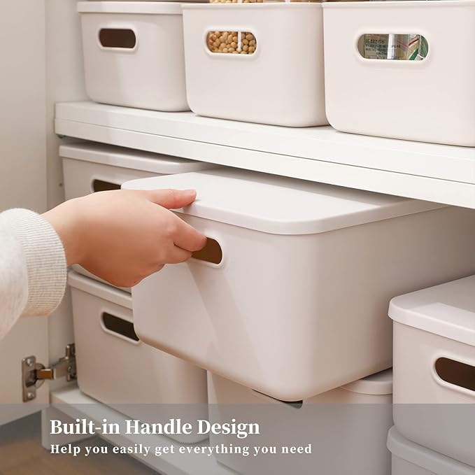 Yishyfier Plastic Storage Baskets With Lid Organizing Container Lidded Knit Storage Organizer Bins for Shelves Drawers Deskto