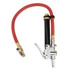 MEASUREMAN Heavy Duty Bayonet Style Tire Inflator, Aluminum Body, 20" Red Hose, Clip On Air Chuck, Aluminum Slide, Range 10-130psi/kpa