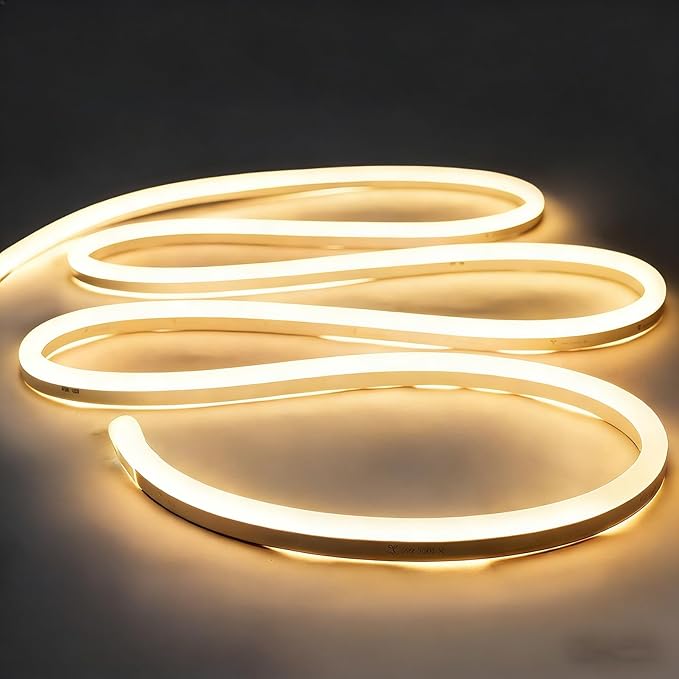 iNextStation Warm White LED Rope Lights 16.4FT/5M DC12V LED Strip Lights, IP65 Waterproof Silicone Neon Light Strip, Flexible Led Light Strip 0.98in Cut for DIY, Rope Led Lights for Bedroom(No Plug)