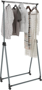Whitmor Foldable Garment Rack - Rolling Clothes Rack - Adjustable Height Garment Rack, Heavy Duty Foldable Clothes Rack with 