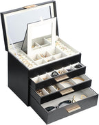BOOVO Jewelry Boxes for Women, White and Black 6 Layer Large Jewelry Box for Necklace, Bracelet, Earrings, Rings Storage, Jew