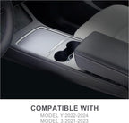 JVMA Center Console Organizer for Tesla Model Y 2024 2023 2022 2021 and Model 3 2021-2023 Accessories with Backlight Transparent Smooth Slide 3 Carbon Edition Upgrade