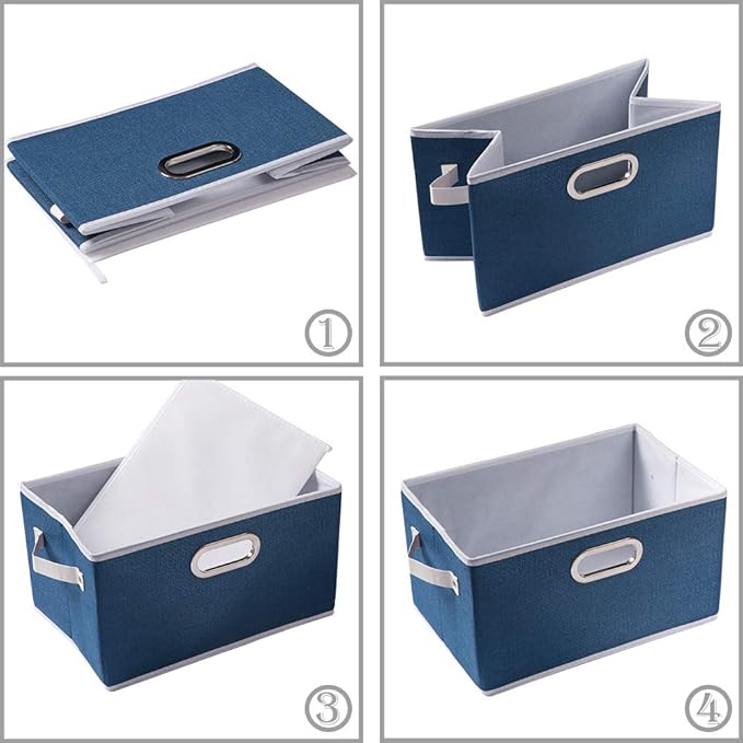 PRANDOM Large Collapsible Storage Baskets for Closet [3-pack] Decorative Fabric Storage Bins Cubes with Leather/Metal Handles
