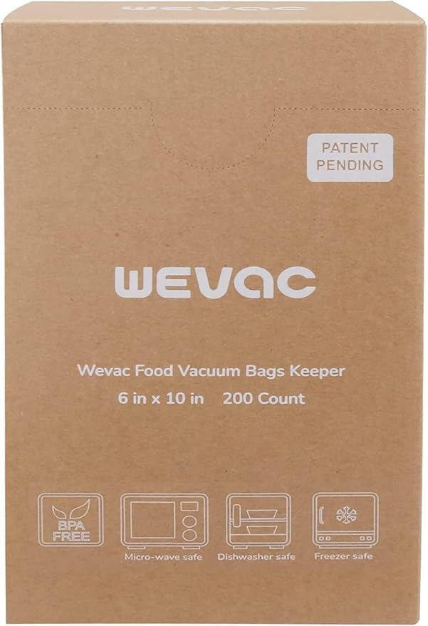 Wevac 6” x 10” 200 Count Food Vacuum Sealer Bags Keeper, PreCut Pint, Ideal for Food Saver, BPA Free, Commercial Grade, Great