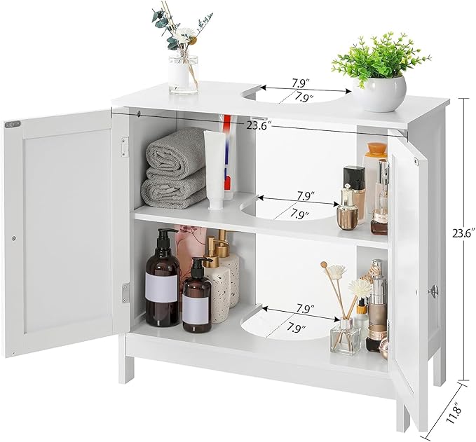 Iwell Pedestal Sink Storage Cabinet with 2 Doors and Shelf, Under Sink Cabinet, Bathroom Sink Cabinet with U-Shape, White