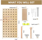 Beige Wood Pegboard Modular Display Wooden Pegboard Combination Wall Organizer Storage Wall Hooks Shelf for Home, Office, Bat