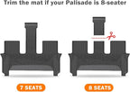 KUST Floor Mats Set for 2026 Hyundai Palisade 7/8 Seats (Gas Only), All Weather Floor Liners & Rear Trunk Mat & Backrest Mat for Palisade Accessories TPE Rubber Car Mats High Edge