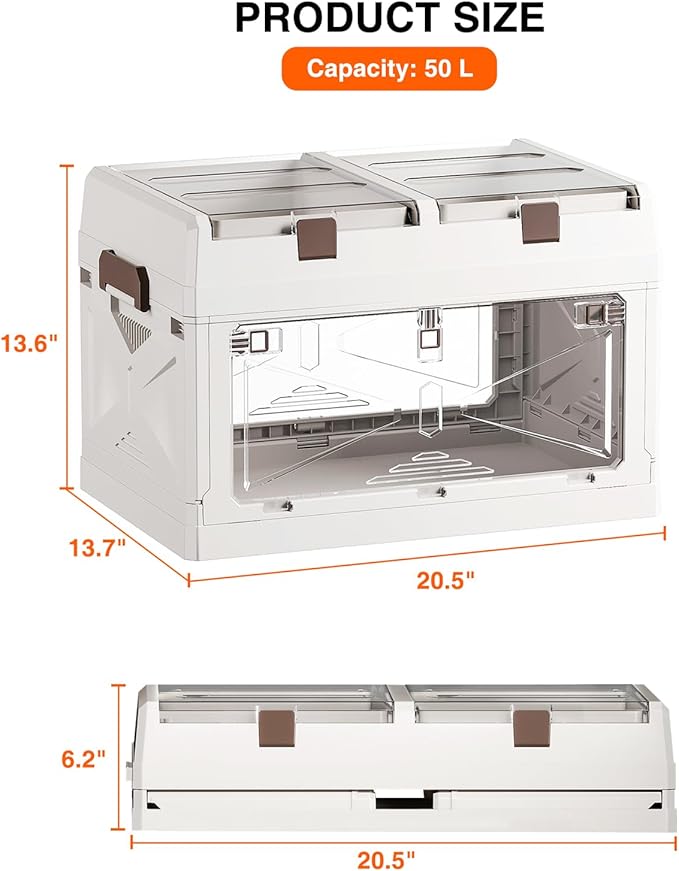 Closet Organizer and Storage Box, Large Essential Collapsible Plastic Car Trunk Container with Clear Lids and Doors, Open Fro