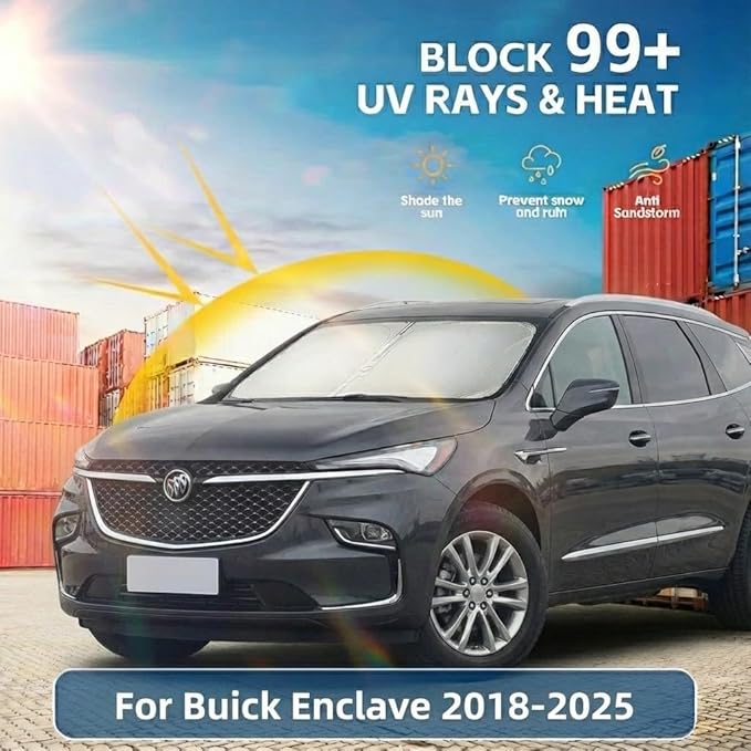for Buick Enclave Windshield Sun Shade 2018-2024 2025 Sunshade Front Window Shade Custom Fit Enclave Accessories Sun Visor Foldable Shade Blocks UV Rays Accessories