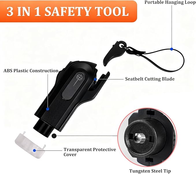 2-in-1 Window Glass Breaker Seatbelt Cutter, 2-Pack Emergency Keychain Car Escape Survival Tool, Safehammer for Land/Underwat