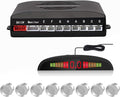 Car Reverse Parking Radar System with 8 Parking Sensors Distance Detection + LED Distance Display + Sound Warning (Silver Color)