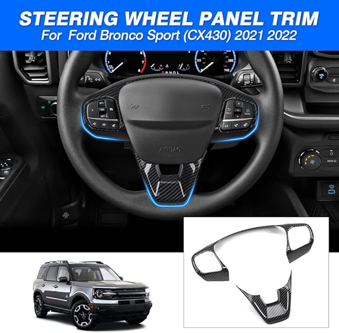 Autorder Custom Fit for Accessories Ford Bronco Sport (CX430) 2021 2022 2023 2024 2025 Carbon Fiber Steering Wheel Panel Trim Cover Automotive Interior Accessories Decoration