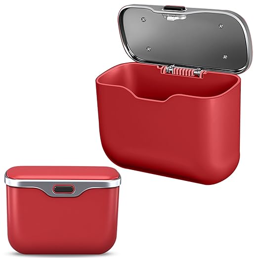 Car Trash Can with Lid, Leakproof Auto Garbage Bin, Waterproof Car Trash Bag Holder with PU Leather Top for Back of Seat/Door, Fit for SUVs, Sedans, Trucks Red