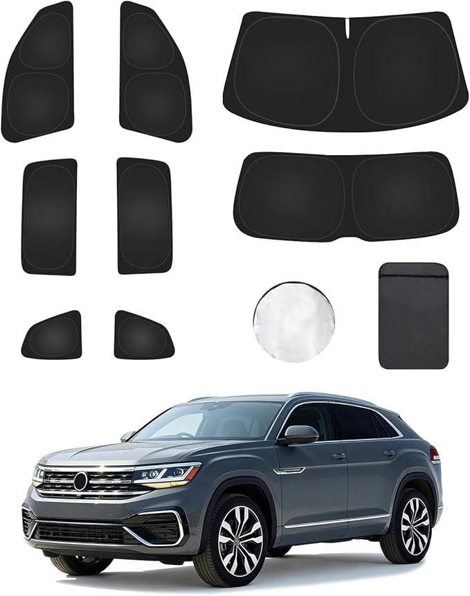 8PCS Window Shades for Volkswagen Atlas 2018-2025 Accessories – Full Coverage Sun Shade for Side Windows, Rear Triangular & Windshield – UV Protection & Privacy for Camping, Napping, Relaxing