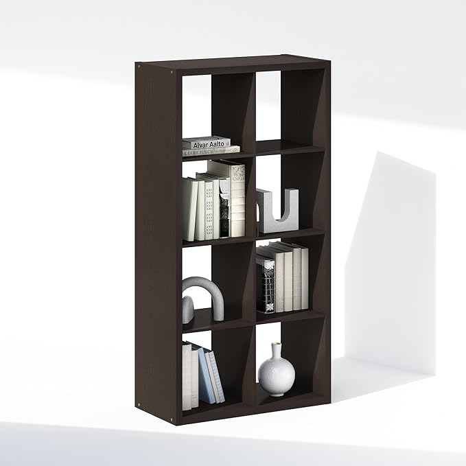 Furinno Simple Cube Storage Organizer, 8-Cube Display Shelf, Open Back Shelving Unit, Storage Shelves, Extra Thick Frame, for