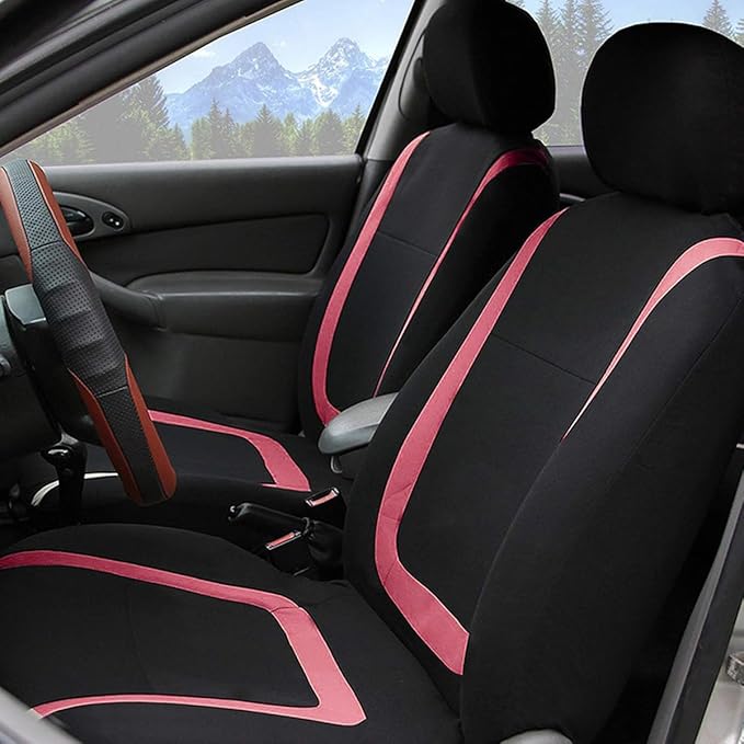 BELOMI Car Seat Covers Full Set, Breathable Premium Cloth Automotive Seat Cover, Universal Front and Rear Seat Covers, Easy t