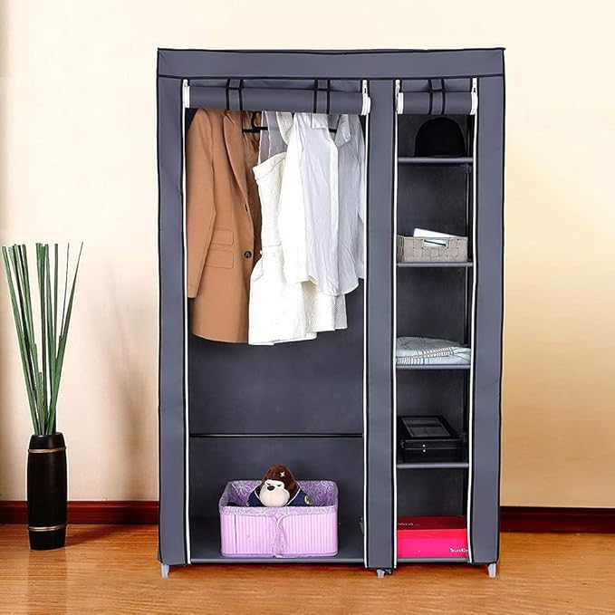 67" Freestanding Closet Organizer,Non-Woven Fabric Closet Wardrobe,Portable Covered Garment Rack,Steel Tube Wardrobe Clothes 