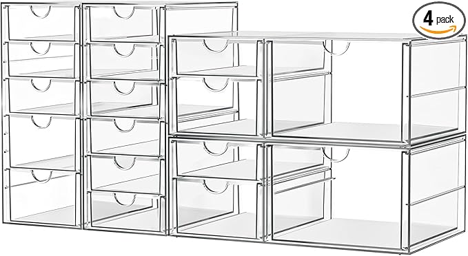 ARSTPEOE Makeup Acrylic Organizer with 17 Drawers(4 Sets), Desk Organizers and Accessories, Clear Makeup Organizer, Dustproof