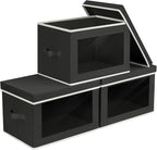 Homsorout Storage Boxes with Lids - 3 Pack Fabric Clear Window Storage Bins, Collapsible Storage Bins with Lids, Linen Closet