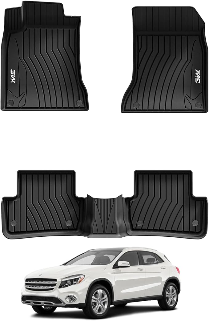 3W Floor Mats for Mercedes Benz GLA 2015-2020 250/45 AMG, TPE All Weather Custom Fit Floor Liner for Benz GLA Accessories 1st and 2nd Row Full Set Car Mats Easy Clean, Black