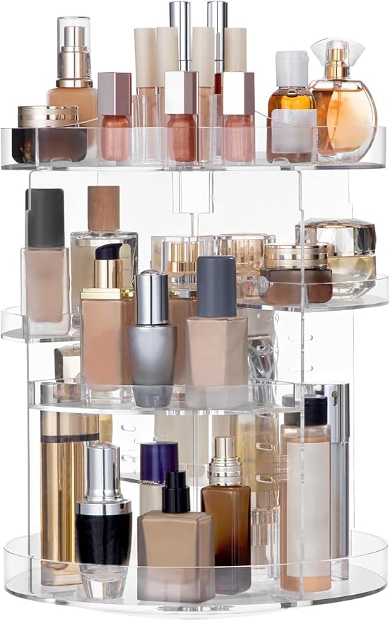 HBlife 360 Rotating Makeup Organizer Plus Size Adjustable Carousel Large Capacity Revolving Perfume Organizer Skincare Organi