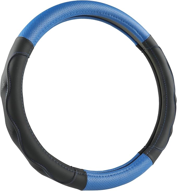 West Llama Customized Auto Car Steering Wheel Cover with 3D Texture for Dodge RAM 1500 2500 3500, 15.5-16 inch (Black+Blue-La