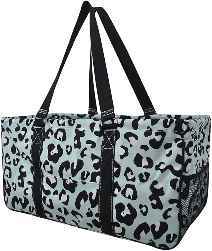 NGIL Extra Large Utility Tote Reusable Grocery Bag Oversized Collapsible for Groceries, Storage, Picnic, Beach (Blue Leopard-black)