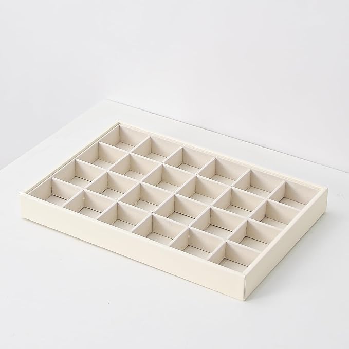 Stackable Jewelry Organizer Tray For Drawers,White Leather Small Earring Storage Tray,Bracelet And Necklace Display Box,Jewel
