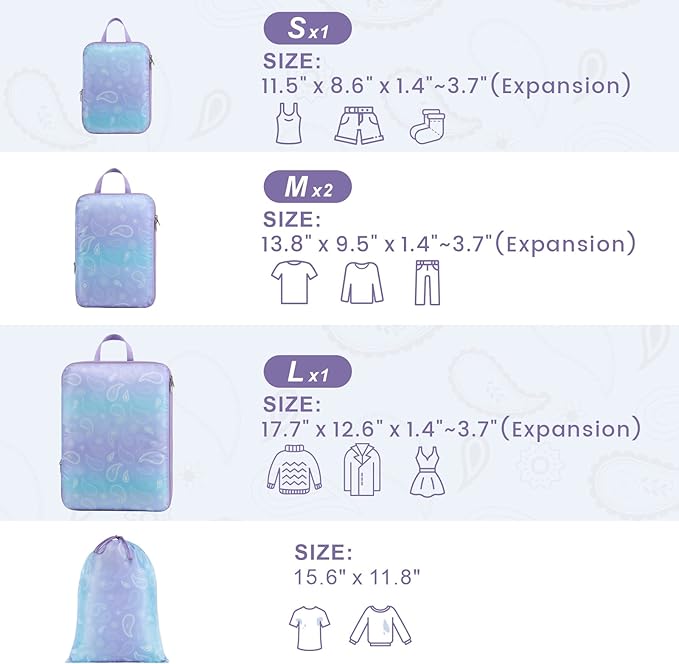 Cambond Compression Packing Cubes for Travel - Lightweight Expandable Travel Bags Luggage Organizers Travel Essentials Compre