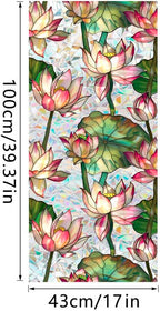 JOONOR Retro Lotus Flowers Window Privacy Film,Stained Glass Decals Colorful Floral Privacy Rainbow Decals Living Room Sun Blocking Decor Removable Static Cling Stickers,16.93 x 39.37 Inch