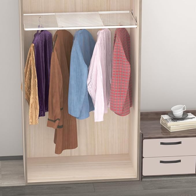 Slideep Adjustable Closet Storage Shelves with Seamless Sticker, Stainless Steel Expandable Wardrobe Shelves Organizer System