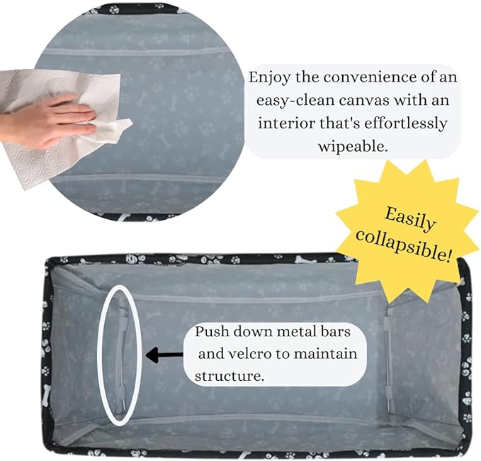 NGIL Extra Large Utility Tote Reusable Grocery Bag Oversized Collapsible for Groceries, Storage, Picnic, Beach (Printed Paws-Black)