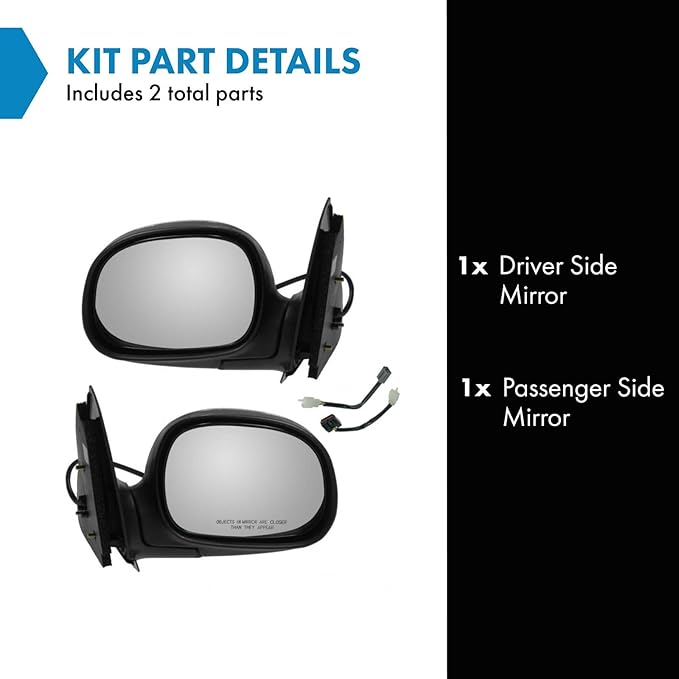 TRQ 2 Piece Driver and Passenger Side Mirror Assembly Set Manual Folding Electrical Adjustment Non-Heated No Memory Chrome Co