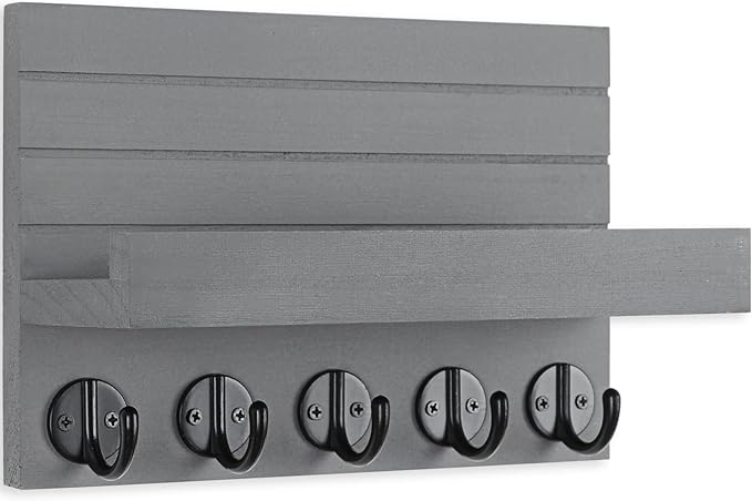Lwenki Key Holder for Wall, Decorative Key and Mail Holder with Shelf Has Large Key Hooks for Bags, Coats, Umbrella – Paulown
